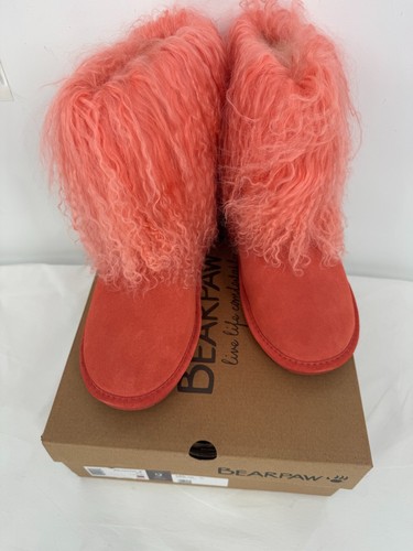 Bearpaw Boo Light Raspberry Pink Curly Lamb Fur Shearling Wool Lined Boots Sz 9 - Picture 12 of 14