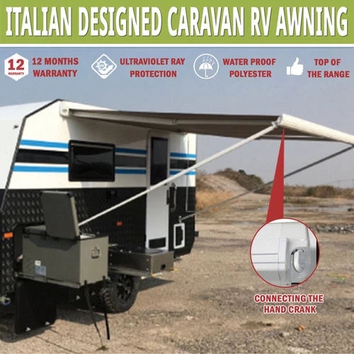 White Caravan Awning Roll Out 3.0m x 2.5m NEW Italian Designed Aluminium Wareda - Picture 1 of 12
