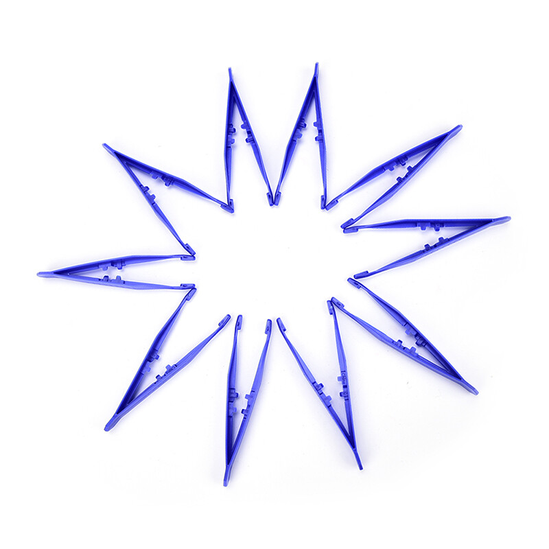 10pcs Disposable Medical First Aid Tweezer Small Plastic Tweezers Blue