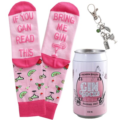 Gin Socken mit  rutschfestem Gin Spruch &  Schlüsselanhänger, Bring me gin, Rosa