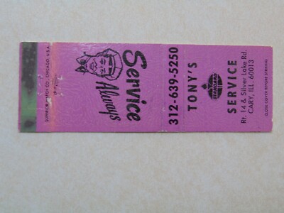 AP230 Matchbook Cover Tony's Service Station Standard Oil Gas Cary IL Illinois