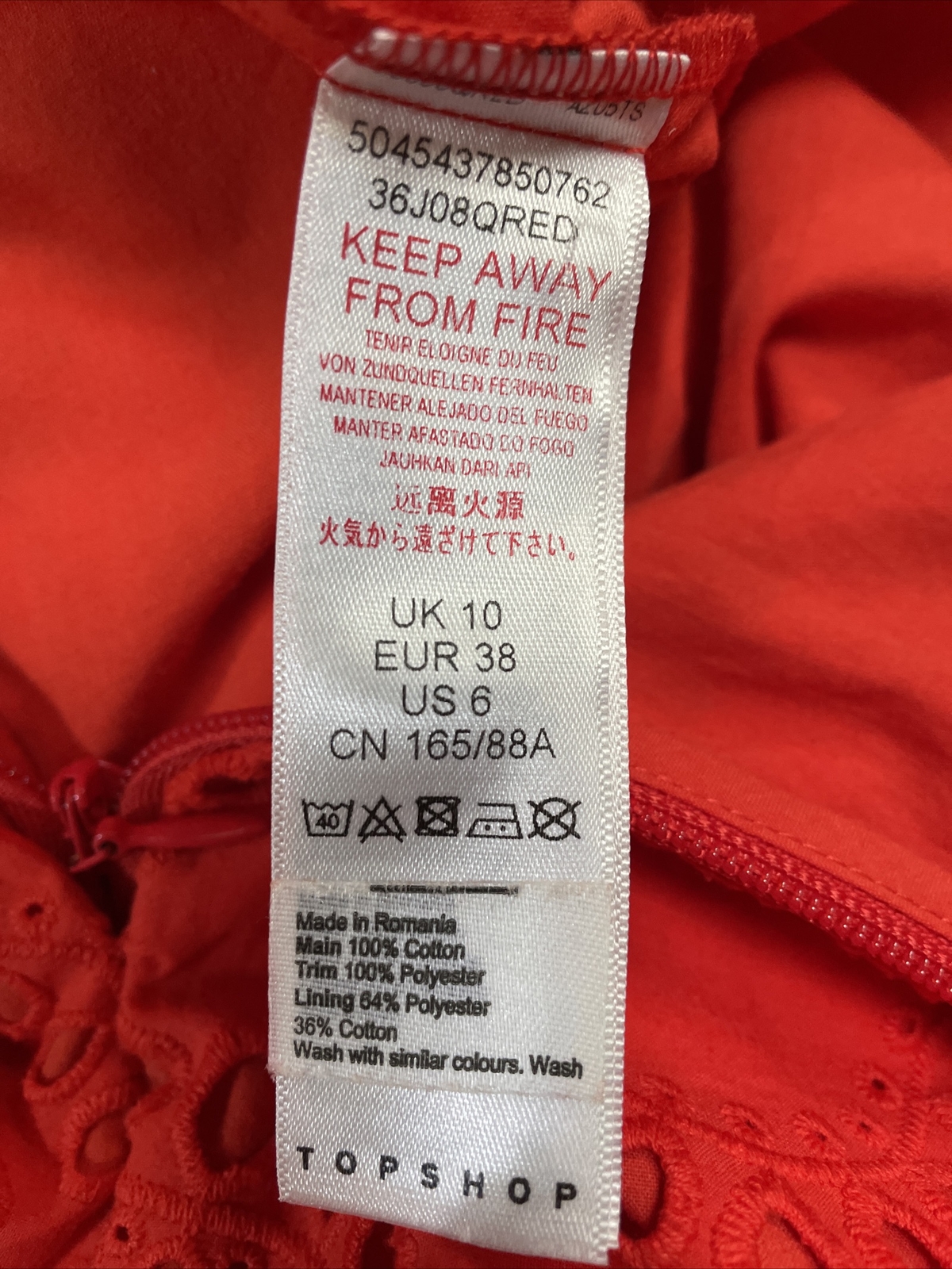 TOPSHOP Red Embroidered Strapless Lined Zip Back Playsuit Size UK 10 BNWT RRP£65 image 5