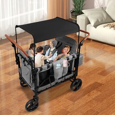 Folding Baby Stroller Wagon Cart For 4 Kids Face To Face High Seat W/ Canopy USA