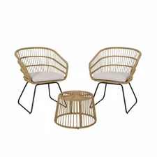 Edson Outdoor Wicker 2 Seater Chat Set with Cushion, Light Brown, Beige, and Bla