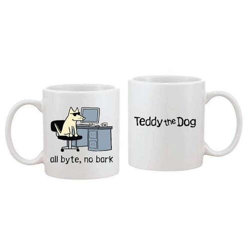 Teddy the Dog Coffee Mug All Byte No Bark Computer Geek Nerd Limited Edition Cup - Picture 2 of 6