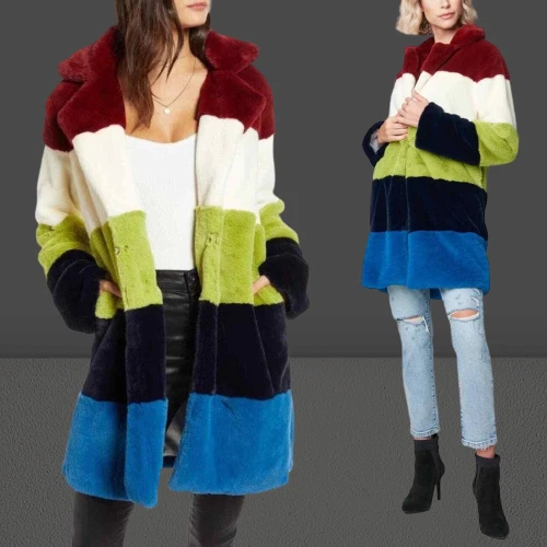 Abrigo de peluche a rayas de piel sintética de felpa de gran tamaño en blanco NYC Super Nova chaqueta boho Foto 2 de 4