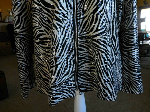 Shiney Zebra Print Zipper Jacket Laura Ashley Medium Stretchy Flashy Womens - Picture 4 of 12