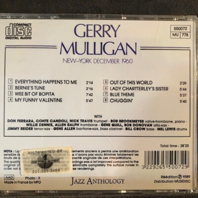 New York (December 1960) by Gerry Mulligan (CD, Jan-1994, Musidisc