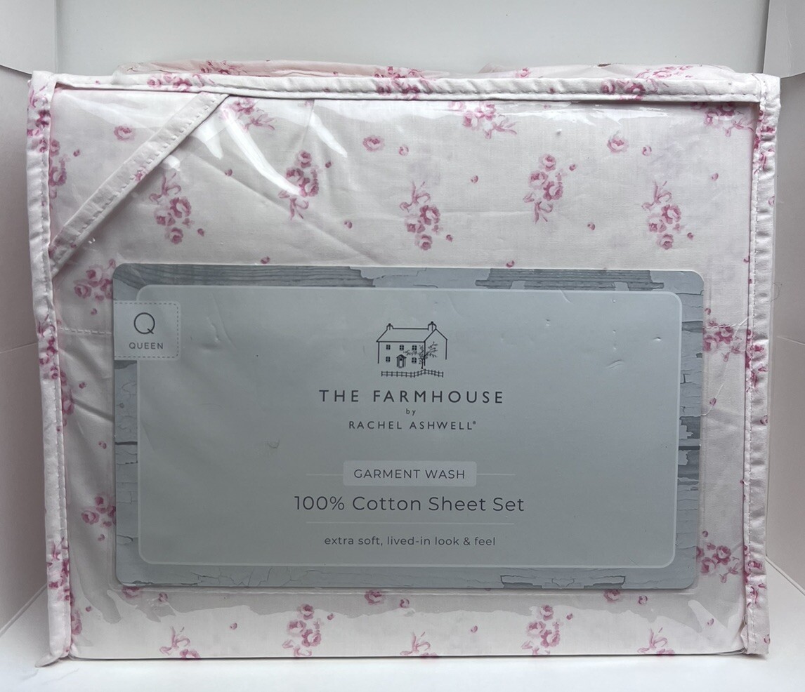 Shabby Chic The Farmhouse Rachel Ashwell Cotton Pink Floral Queen Sheet