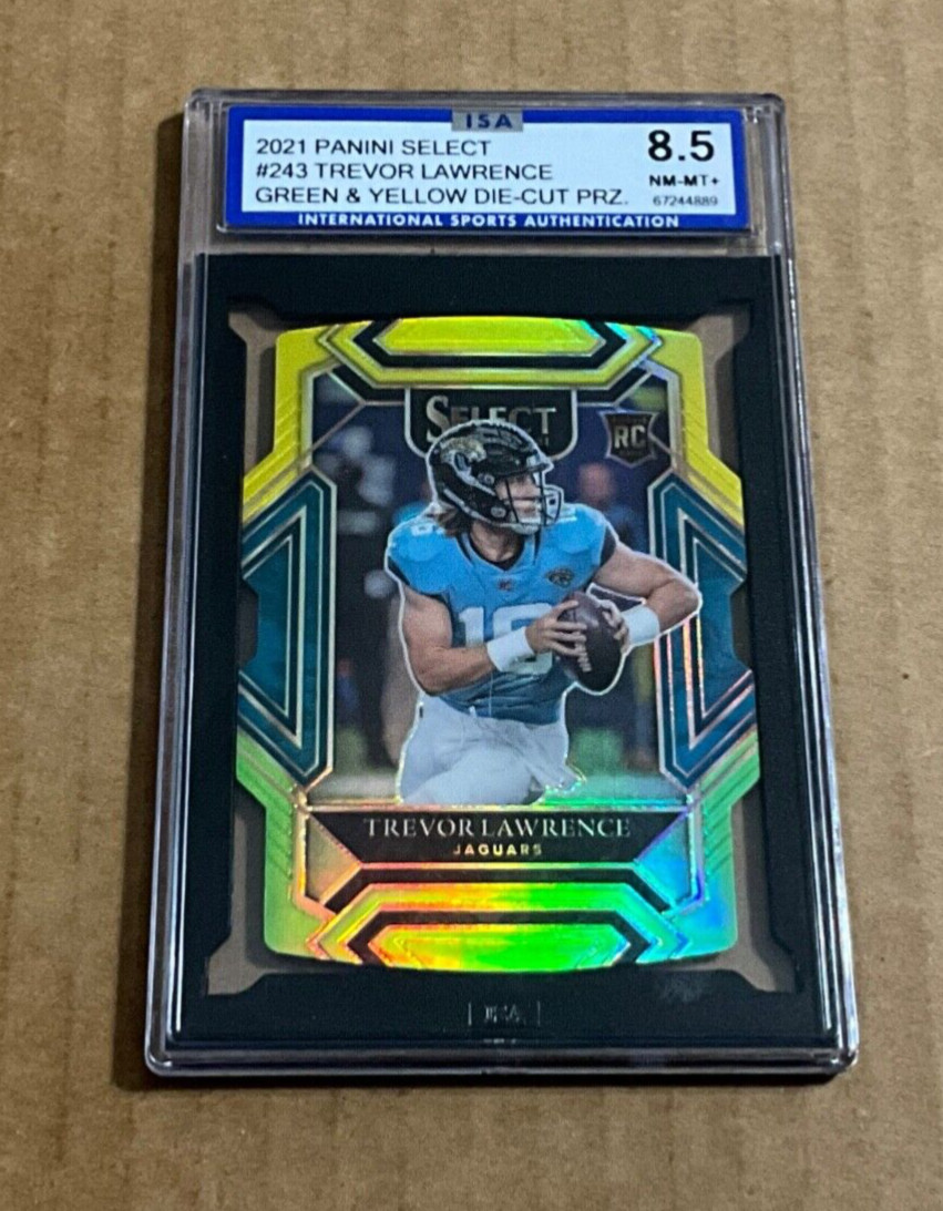 2021 Panini Select # 243 Trevor Lawrence Rookie Green & Yellow Die Cut Prizm 8.5