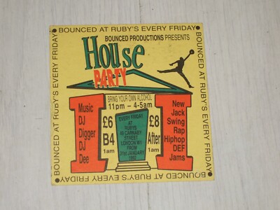 BOUNCED AT RUBYS  RAVE FLYER   HOUSE PARTY CARNABY ST   1992 DANCE MEMORABILIA
