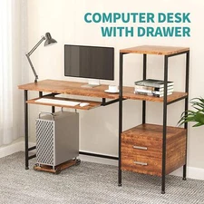 Gaming Table Computer Desk Home Office Desk with Drawer Storage and Shelves