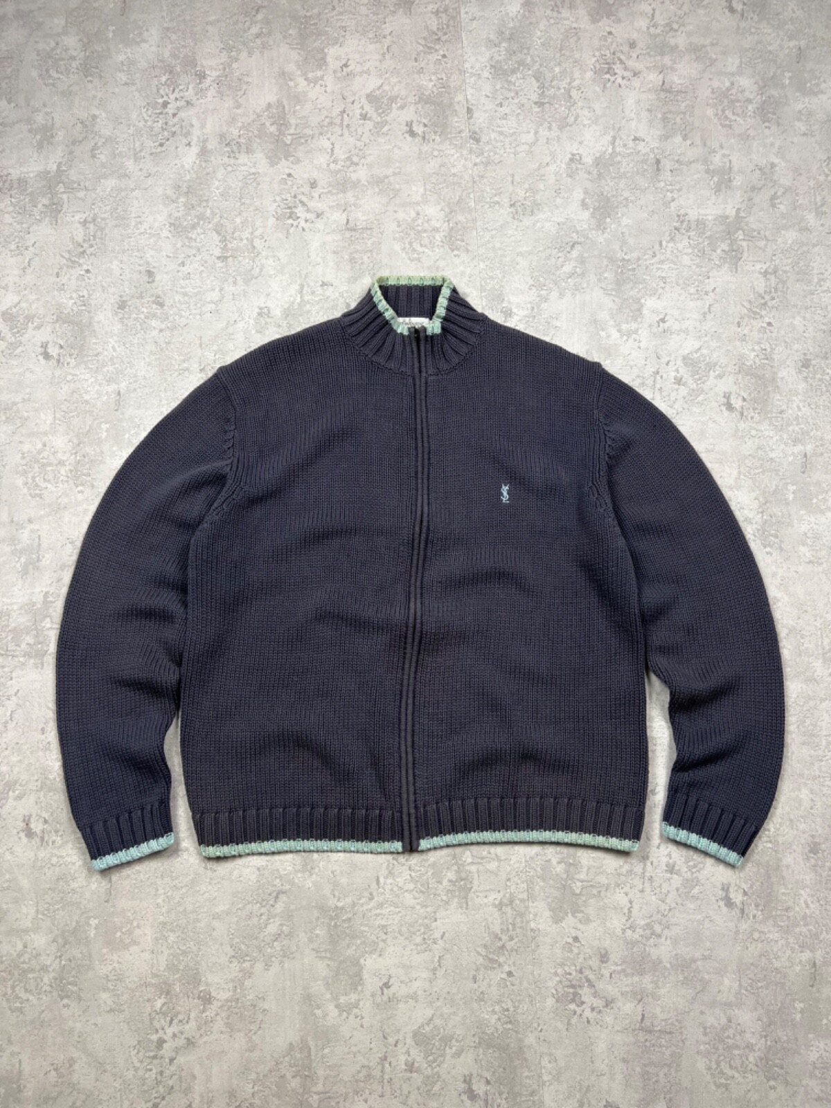Maglione Vinatge Yves Saint Laurent blu scuro maglia zip taglia XL