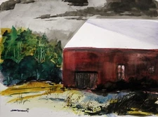 ORIGINAL Barn Landscape Watercolor Painting JMW art John Williams Impressionism