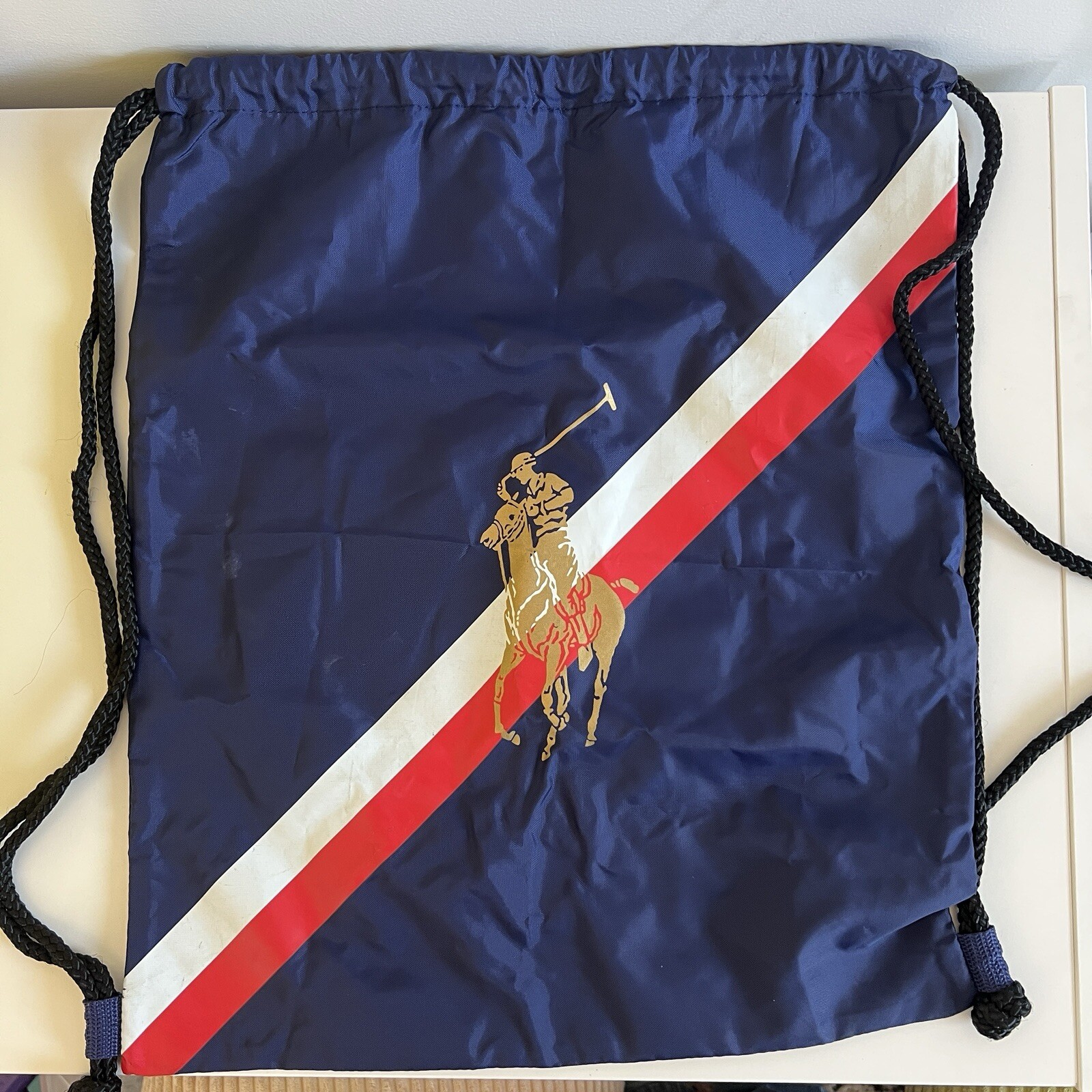 Ralph Lauren borsa vintage con coulisse viaggio anni 90 nylon bandiera americana pony