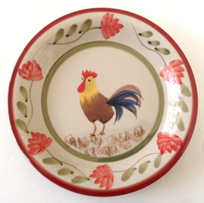 Tabletops Unlimited Gallery FLORA ROOSTER Hand Painted 7-1/2'' BREAD SALAD PLATE