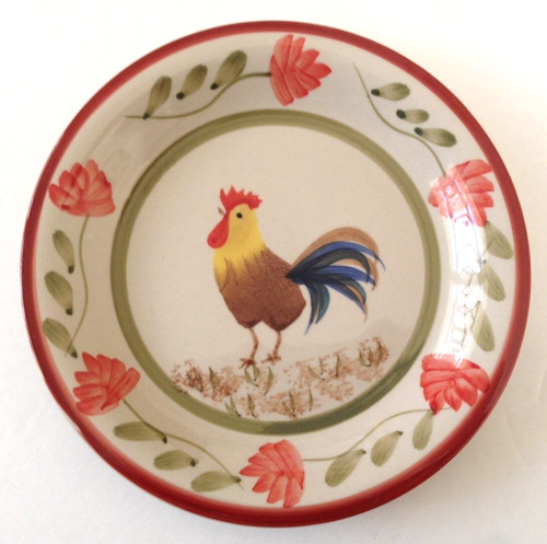 Tabletops Unlimited Gallery FLORA ROOSTER Hand Painted 7-1/2" BREAD SALAD PLATE