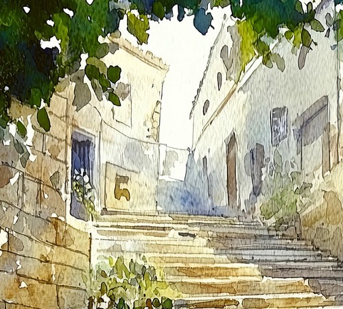 Sunlit Stone Steps 5"x7" Print on Matte Paper | Charming Mediterranean Artwork - Picture 12 of 17