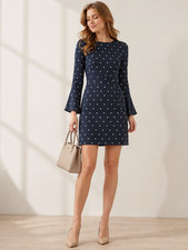 Banana Republic Navy Tie Neck Shift Dress Womens 2 Long Sleeve Career Chic