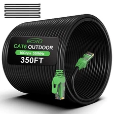 350FT Cat6 Outdoor Ethernet Cable, In-Ground, Heavy Duty, 24AWG CCA Patch Cord