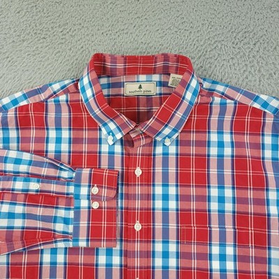 Southern Pines Shirt Mens 2XL Red Blue Plaid Long Sleeve Button Down Casual