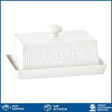 Elegant Ribbed Ceramic Butter Dish with Easy Grip Handle Lid, 250g Tray
