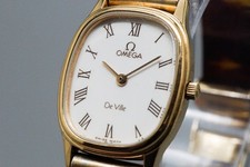 Exc 5 OMEGA De Ville Cal.1450 591.0281 20mm Roman Dial Gold Quartz Women Watch