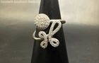 Sterling Silver White Stone Disk & Ribbon-like Bypass Ring - Size 5.5