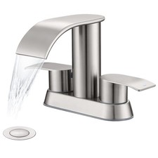Waterfall Bathroom Sink Faucet Brushed Nickel, Two Handles Bathroom Faucet wi...