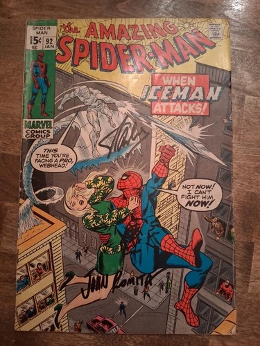 The Amazing Spider-Man #92 1971 VG 4.0 STAN LEE JOHN ROMITA SR SIGNED & SKETCHED