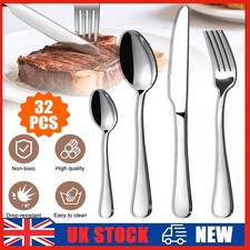 Stainless Steel 32 Piece Cutlery Set 8 People Dishwasher Safe Tableware Polished