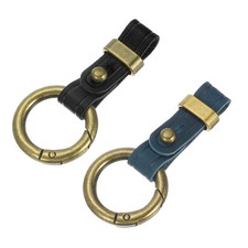 2Pcs Genuine Leather Keychain, 2.6In Vintage Key Chain Blanks Black  Blue