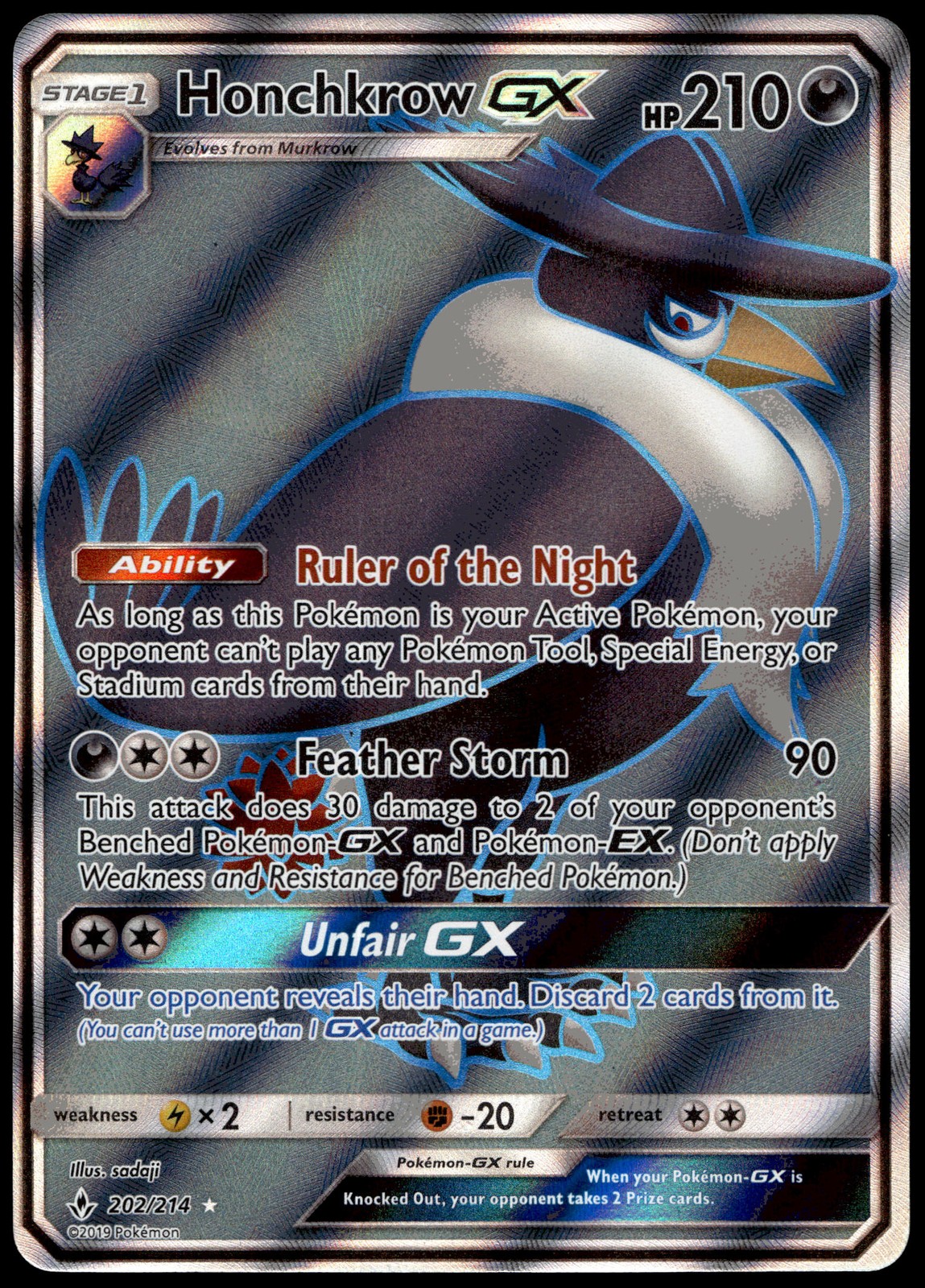 Honchkrow GX (Full Art) Ultra Rare SM - Unbroken Bonds 202/214 NM