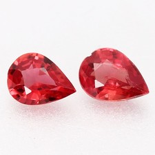 Pair 2pcs 0.3ct Pear 4x3mm Natural Reddish-Orange Songea Ruby, Tanzania Gemstone