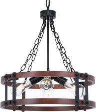 Rustic 4-Light Farmhouse Chandelier with Black Metal Accent for Dining Room