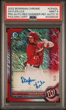 2022 BOWMAN CHROME #CPADL DAYLEN LILE RED SHIMMER REFRACTOR AUTOGRAPH /5 PSA 9