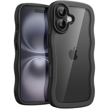 Wavy iPhone 16 Plus Case 6.7-Inch, Cute Shockproof Curly Shape Cover - Black