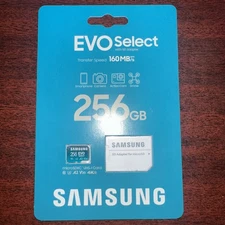 SAMSUNG EVO Select Micro SD Memory Card + Adapter, 256GB microSDXC 160MB/s NEW