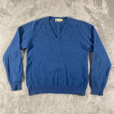 Vintage Pringle Of Scotland Sweater Mens 42 (L) Blue V Neck 100% Lambswool 80s