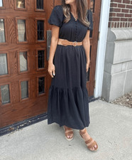 Simply Vera Wang Black Tiered Puff Sleeve Maxi Dress Size Small