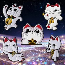 Lucky Cat Enamel Pin Running Cat Brooch Anime Style Lapel Badge Gift   