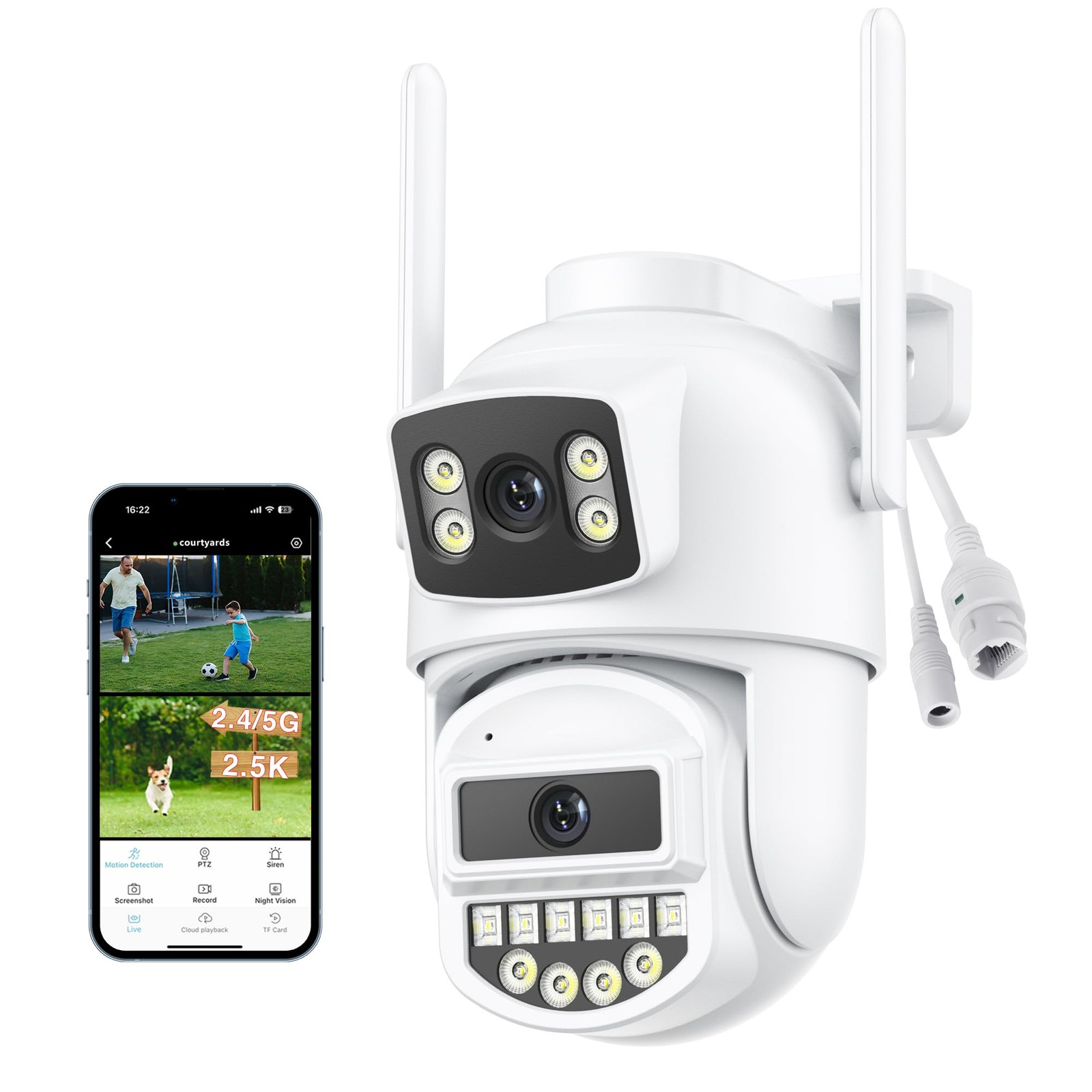 Telecamera Sorveglianza 2.5K Dual Lens Wi-Fi 5G | Casa Intelligente
