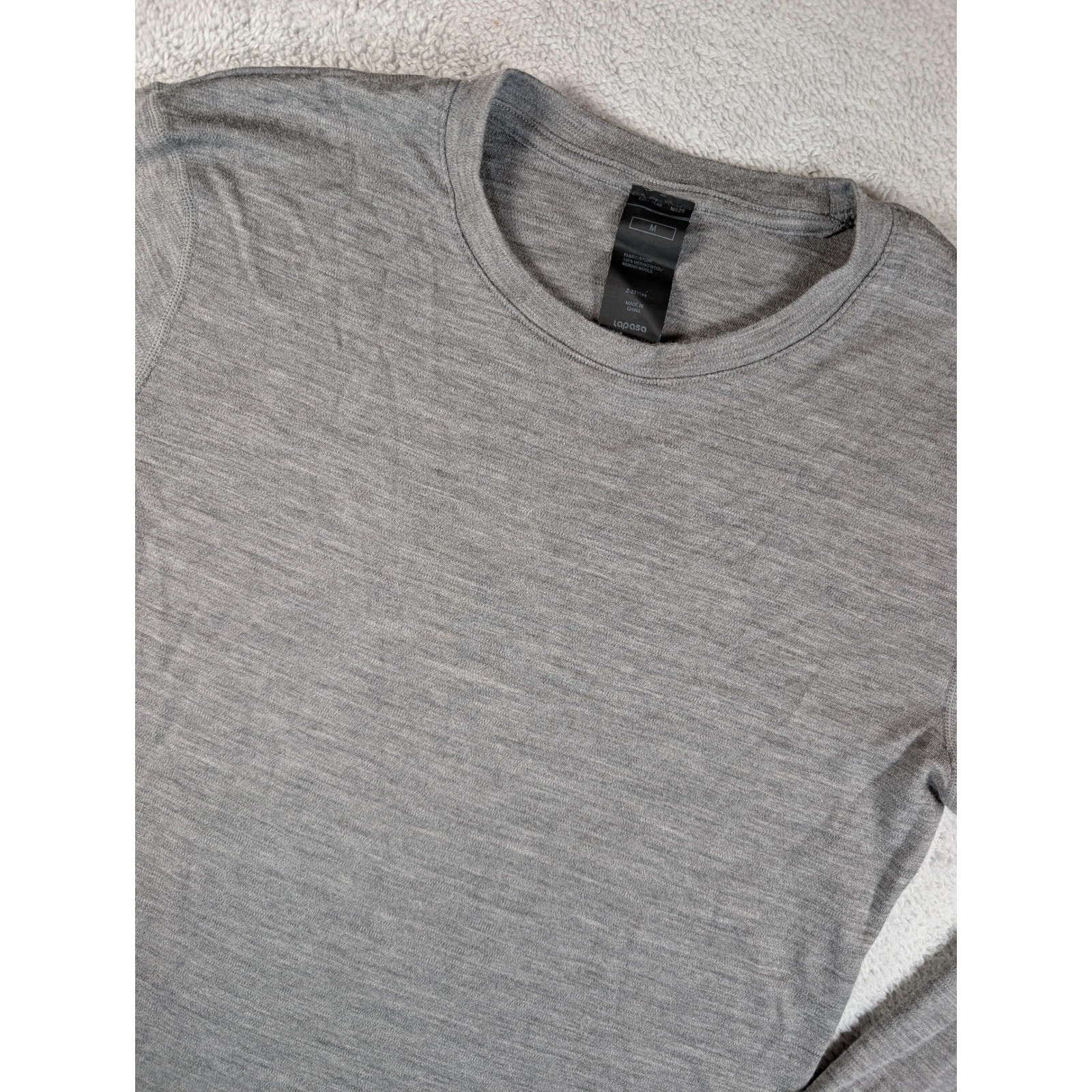 Lapasa Mens 100% Merino Wool Thermal Base Layer Long Sleeve Shirt Grey Size M