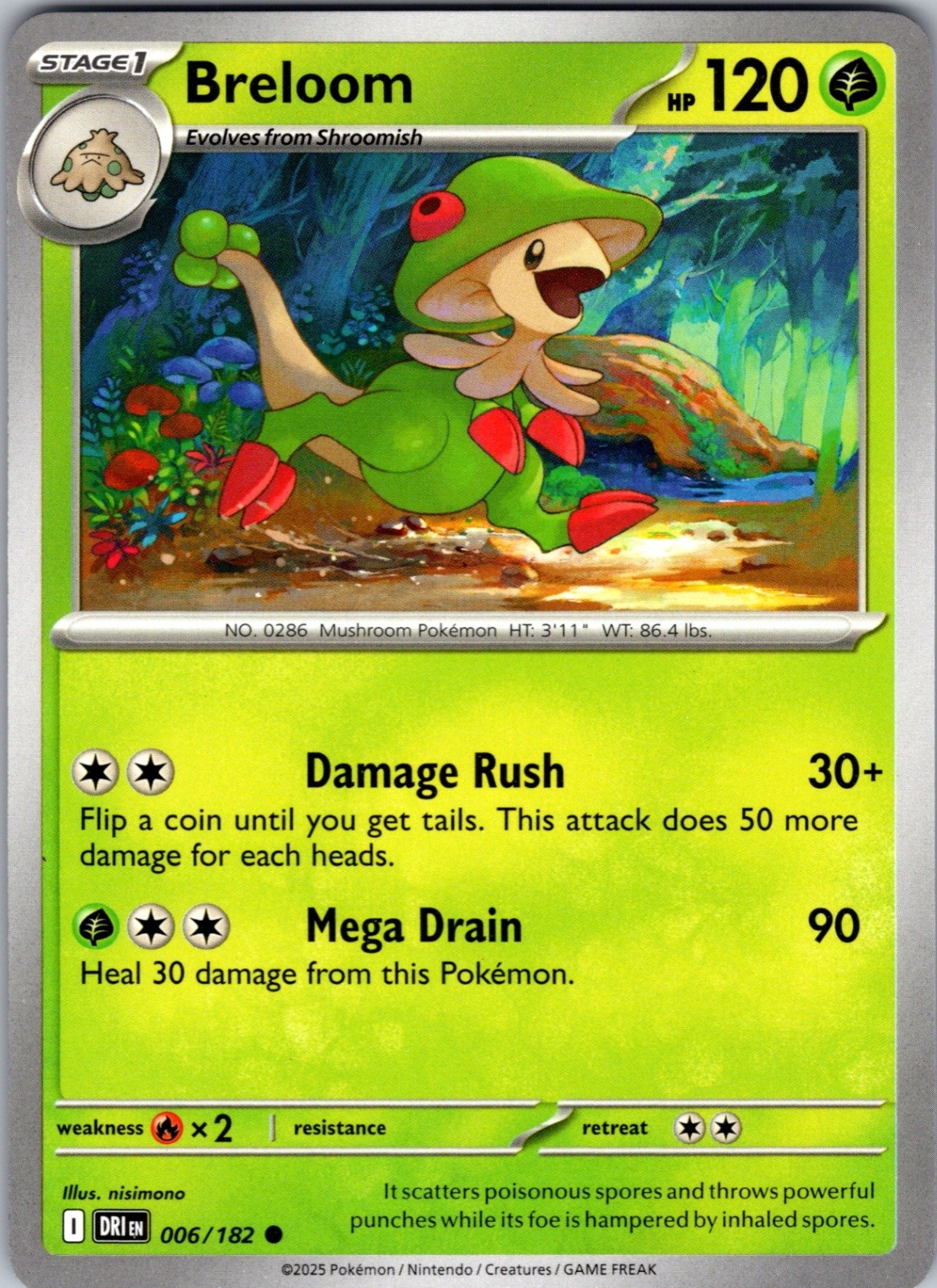Breloom 006/182 Common Regular SV10: Destined Rivals NM
