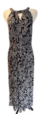 Berkley Jensen Palm Print Halter Maxi Dress Black Braided Women’s L NWOT