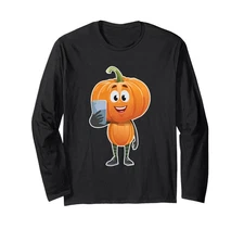 Funny Pumpkin Selfie Halloween Costume T-Shirt Fall Long Sleeve Humor