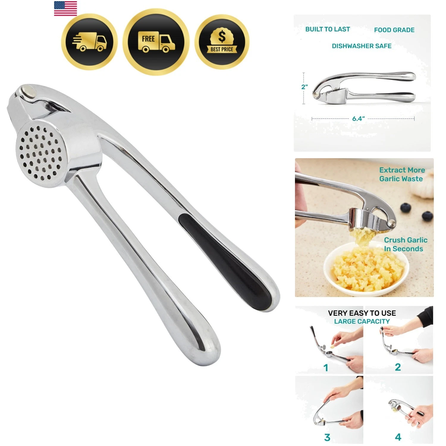 Garlic Press, Rust Proof Kitchen Garlic Mincer Crusher Squeezer with Ergonom...
Opens in a new windo