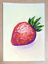 OOAK strawberry fruit aceo card original acrylic paint marker art card