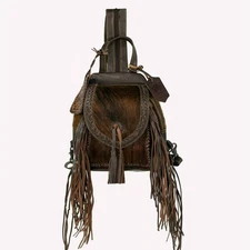 Western Brown Cowhide Leather Fringe Backpack - Boho Tassel Shoulder Bag Purse