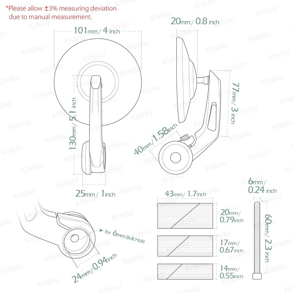 Bar end mirrors heavy weight BOB round chrome hollow bar ID 14-24mm fits Honda - Image 2 of 4